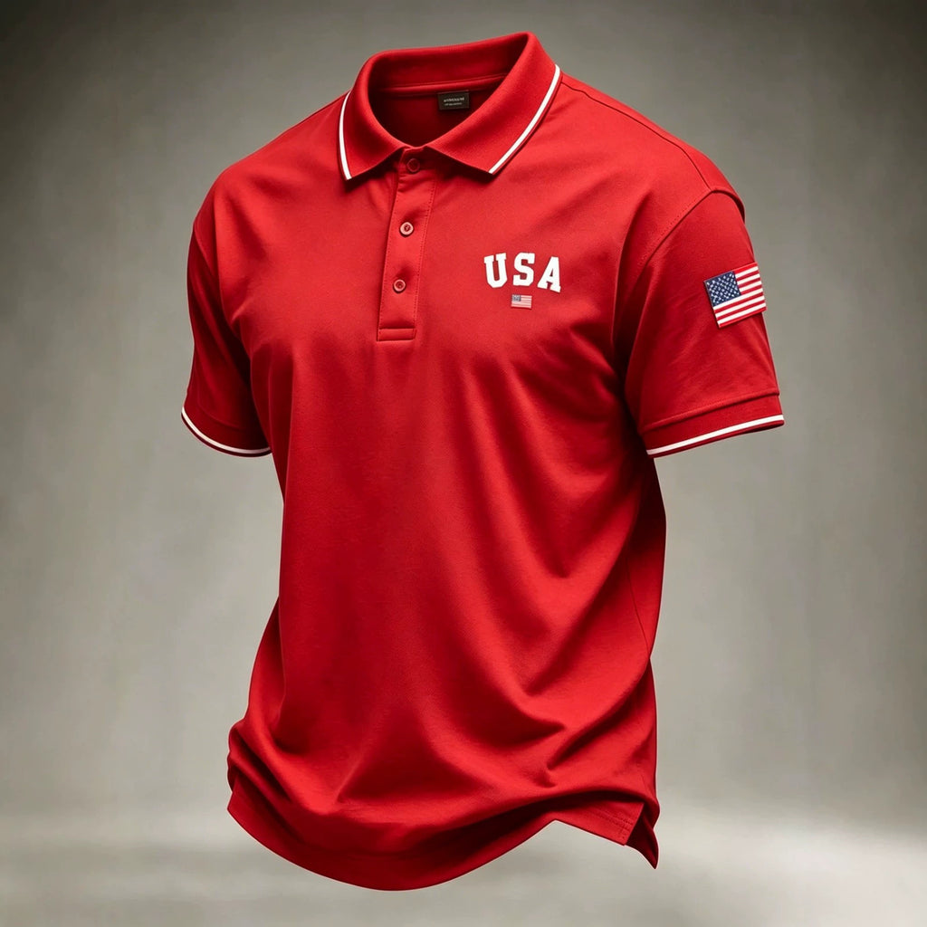 Red USA EST 1776 Large Letter Star Men Patriotic Short Sleeve Graphic Tee